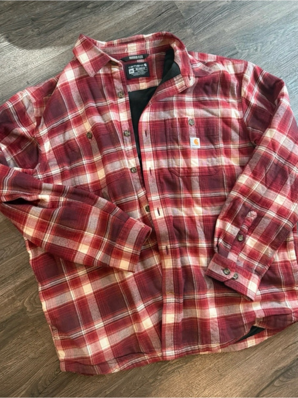 Carhartt Red and Cream Plaid Workshirt with Logo Patch